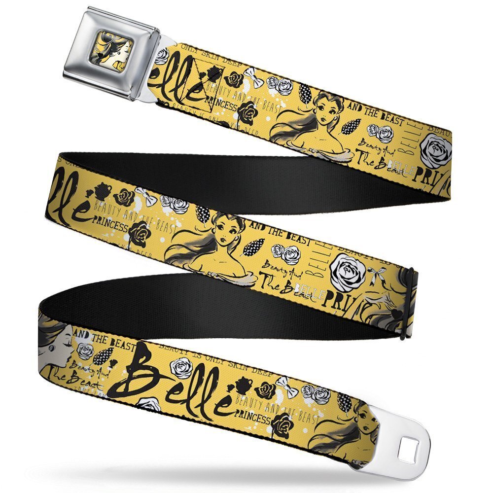 7757 Seatbelt Belt BELLE Sketch Poses/Flowers/Bows Light Yellow/Black